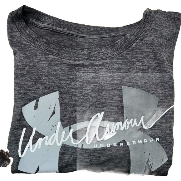 Under Armour Heat Gear Mens Shirt Loose Fit Gray Short Sleeve XL Logo Graphic - Picture 2 of 6